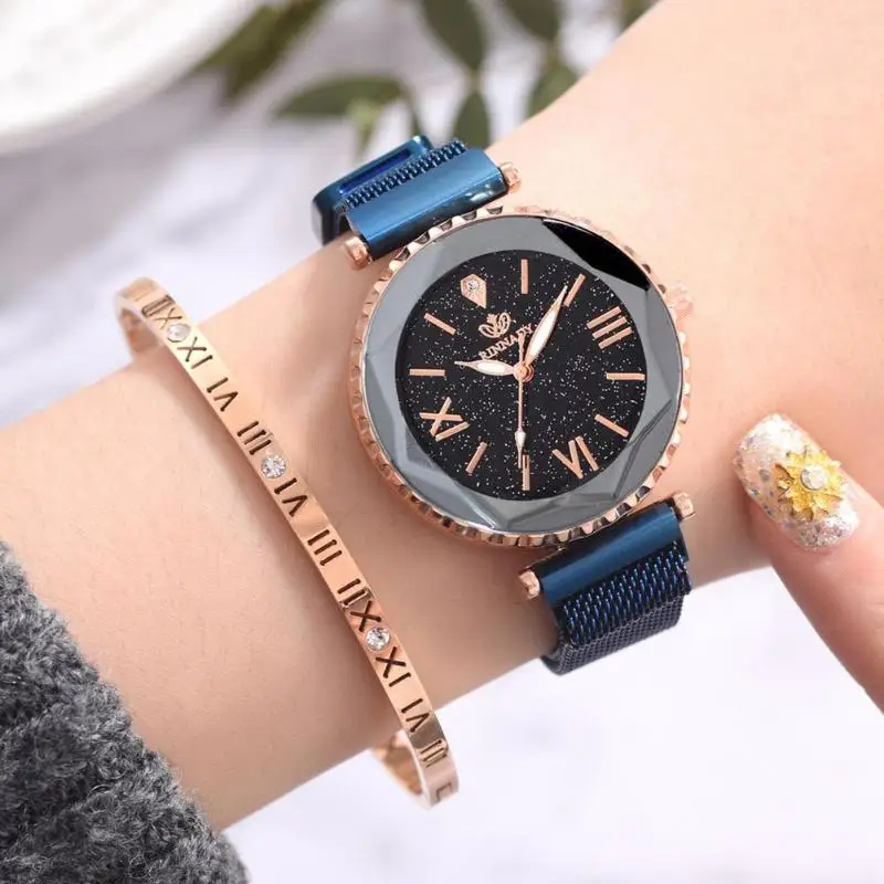 

Magnet Buckle Quartz Watches Women Mesh Strap Star Sky Analog Wristwatch
