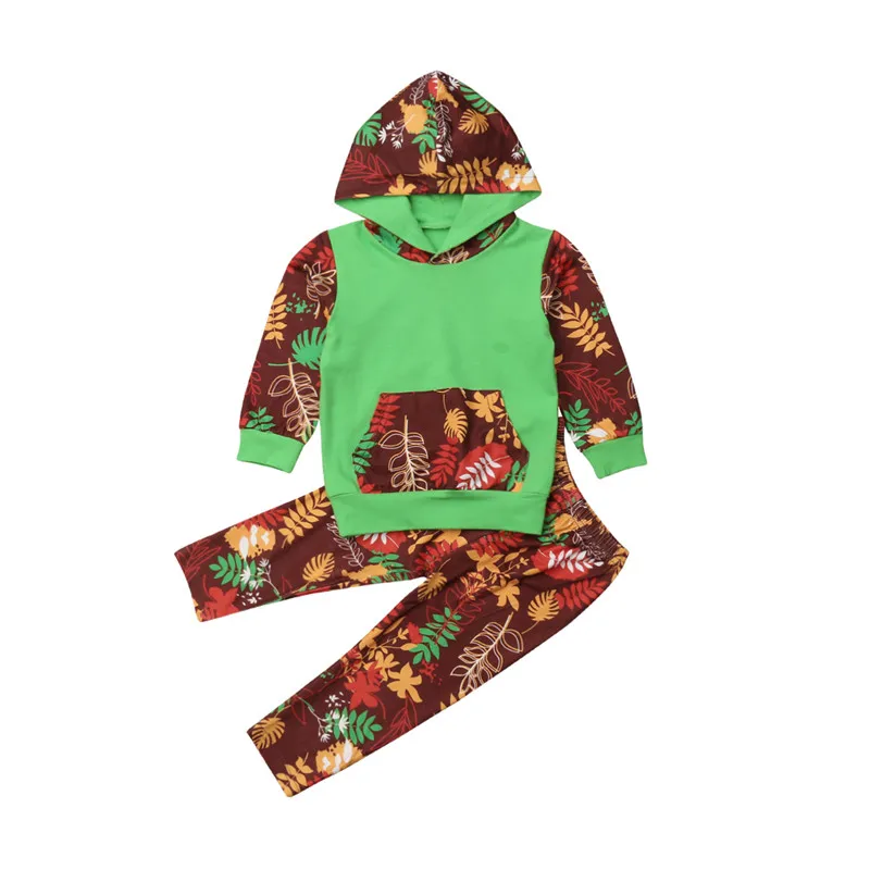 New Casual Baby Girl Autumn Spring Outfit Long Sleeve Hooded Sweatshirt Top+Long Floral Pants Clothes Patchwork Set Toddler 2Pcs | Детская