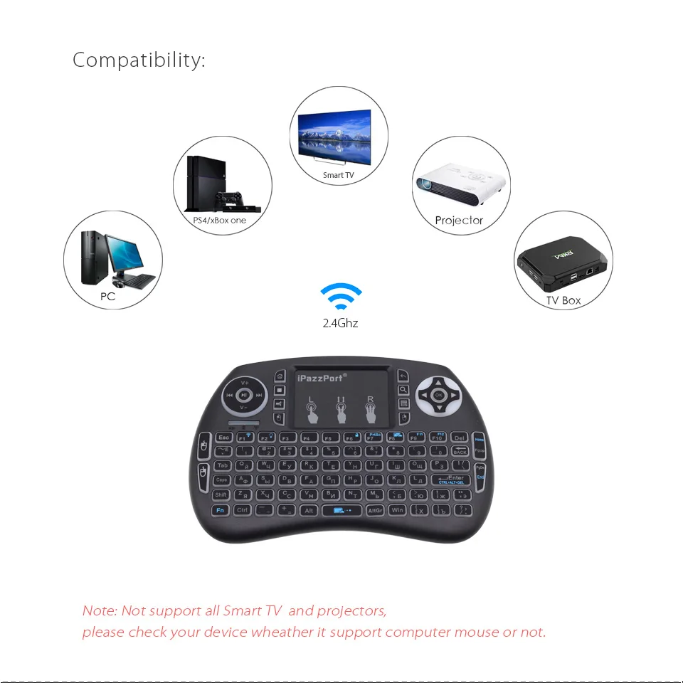 IPazzPort русская клавиатура с RGB подсветкой 2 4 ГГц Беспроводная мини Air Mouse тачпадом