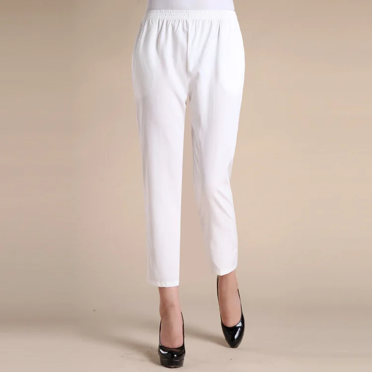 

2019 Spring Summer Middle Aged Women Slim Elastic Waist Straight Capris Pants Female Casual Calf-Length Trousers Plus Size 4XL