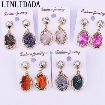

5Pairs Wholesale Oval Pendant Jewelry Earrings Mix color Drusy Gem Quartz High Quality Earrings for Women
