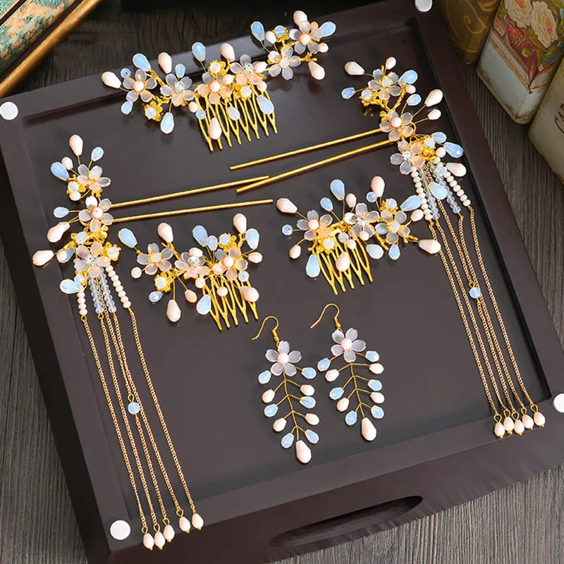 

Chinese Hair Accessories Headdress Hairwear Sticks Traditional Wedding Chinese Hairpin Tiara Ancient Jewelry Bridal Headpiece