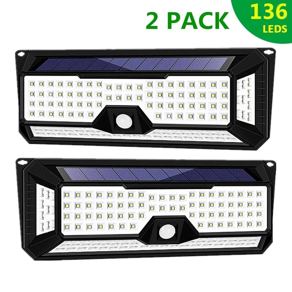 

1PCS 136LED 4Side Solar PIR Motion Sensor Wall Light 3 Modes Outdoor IP65 Waterproof Garden Lamp 800lm 6200K Solar Lamps