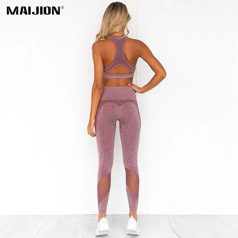 

MAIJION Slim Fitness Yoga Sets For Women Sport Breathable Sexy Gym Suit Elastic Slim Crop Set Ladies Quick Dry Running Tracksuit