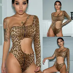 Новый летний женский леопардовый облегающий Боди без рукавов бандажный комбинезон на одно плечо комбинезон сексуальные комбинезоны
