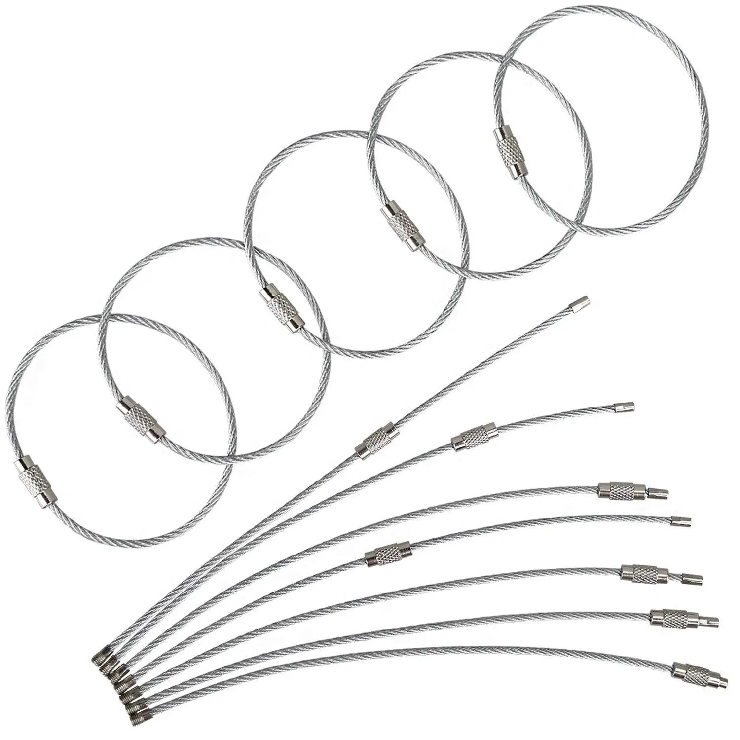 25 Pack Wire Keychain Cable 6 inch Stainless Steel Key Ring Loop for