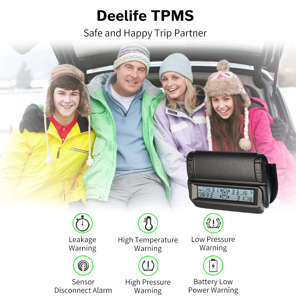 Deelife Tyre Pressure Monitoring System TPMS Solar Car Windshield Tire Pressure Alarm TMPS Wireless External / Internal Sensor