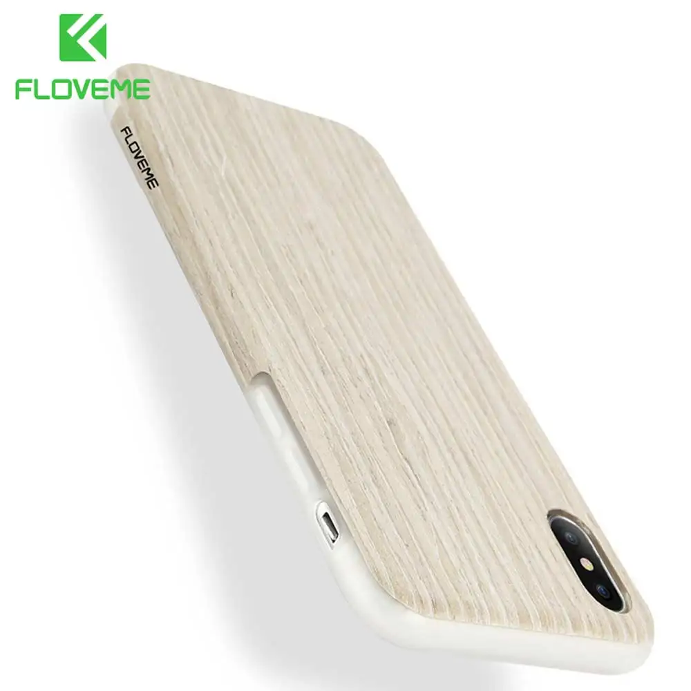 FLOVEME Nature Wood Case For iPhone X Natural Wooden Cover 8 Plus Hard Back Mobile Phone |