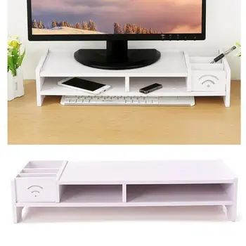 

Wooden Monitor Stand Desk Riser with Two Tier Desktop Storage Organizer for Laptop Cellphone TV Printer Stand(White)