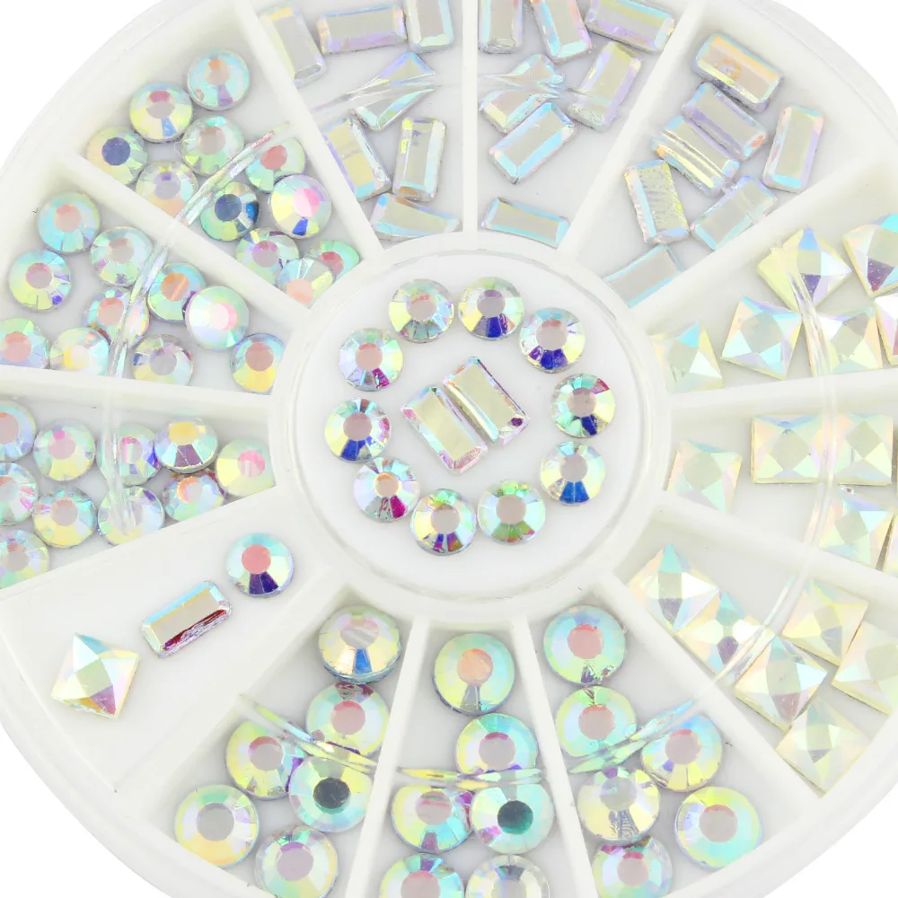 80pcs Square Round Rectangle AB Glitter Resin Rhinestones For Nails To 3D Charms Nail Art Decorations ZP155 | Красота и здоровье