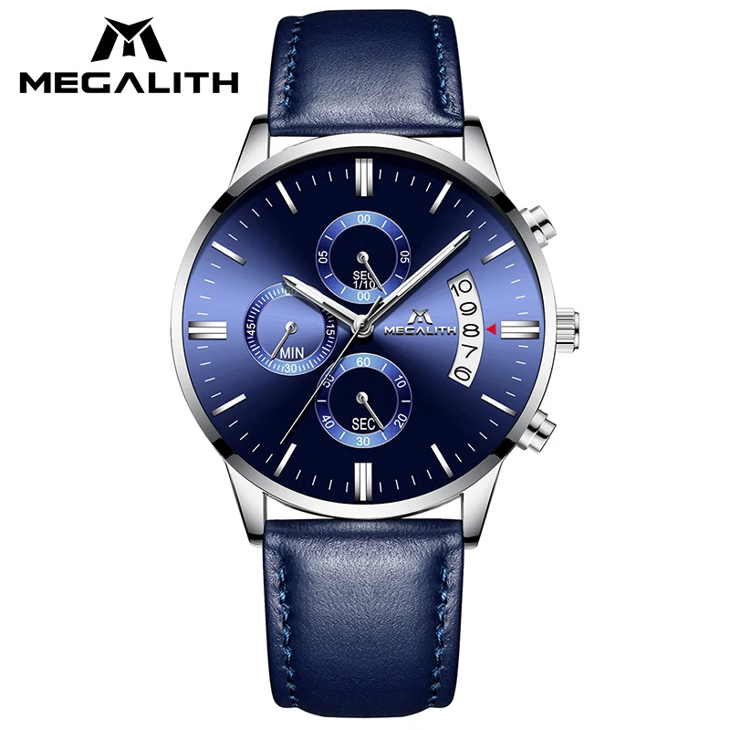 

MEGALITH Genuine Leather Watch Men Quartz Watches Waterproof Date Calendar Business Casual Wristwatch For Man Clock Gents