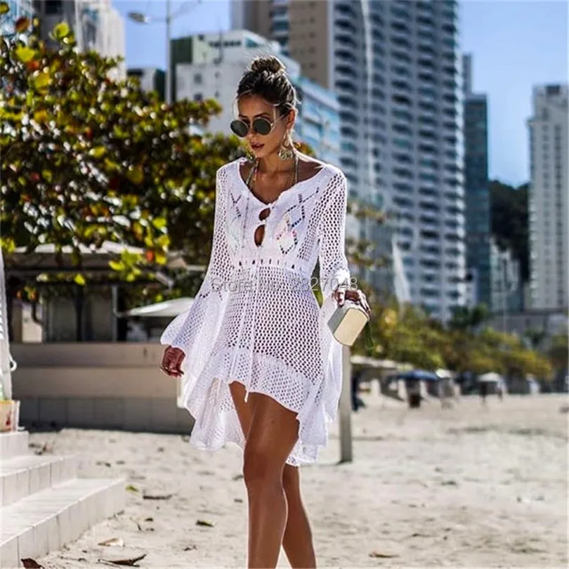 

New Sexy Cover Up Bikini Women Swimsuit Cover-up Beach Bathing Suit Beach Wear Knitting Swimwear Mesh Beach Dress Tunic Robe
