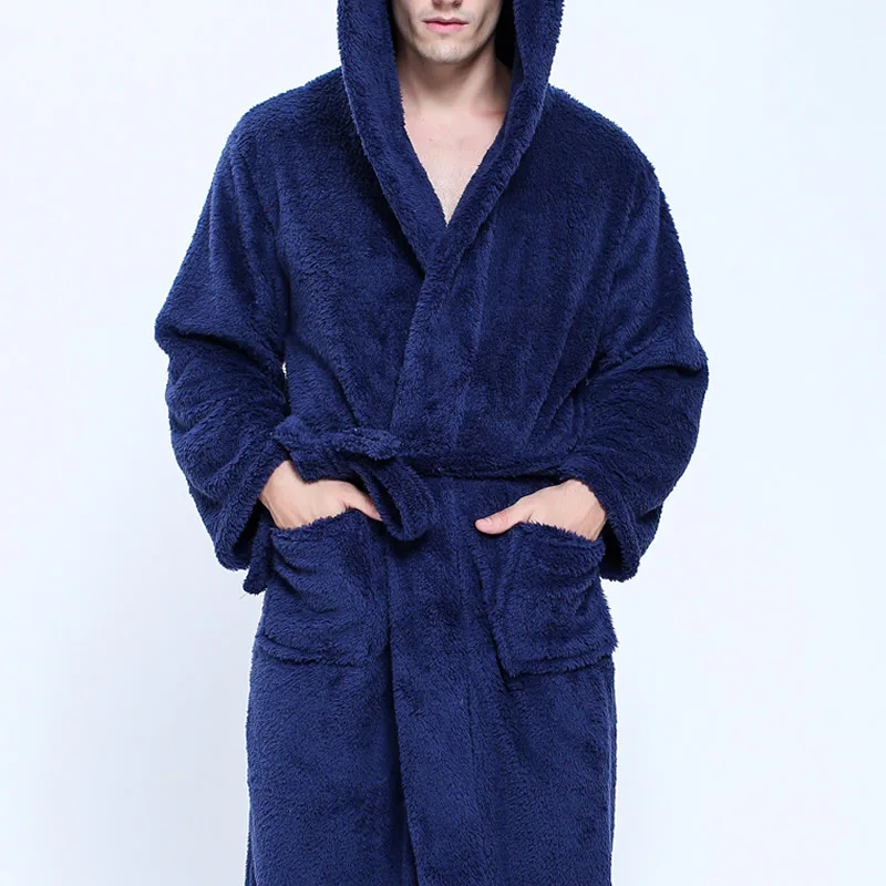 Paar Dressing Kleider Für Männer Frauen Warm Super Weich Flanell Korallen Fleece Lange Bad Robe Herren Kimono Bademantel Männlichen Robe mit kapuze