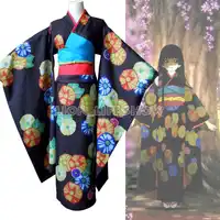 Hell Girl Jigoku Shoujo Ai Enma Mitsuganae Floral Kimono Cosplay Costume Set