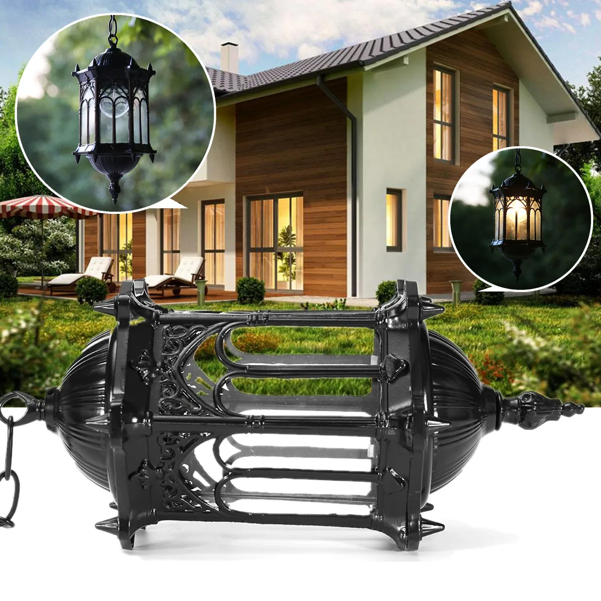 

Smuxi Garden Vintage Bronze Black Cage Shape Round Panel Pendant Light Night Lamp Coffee Shop Bar Home Decor Christmas Balcony