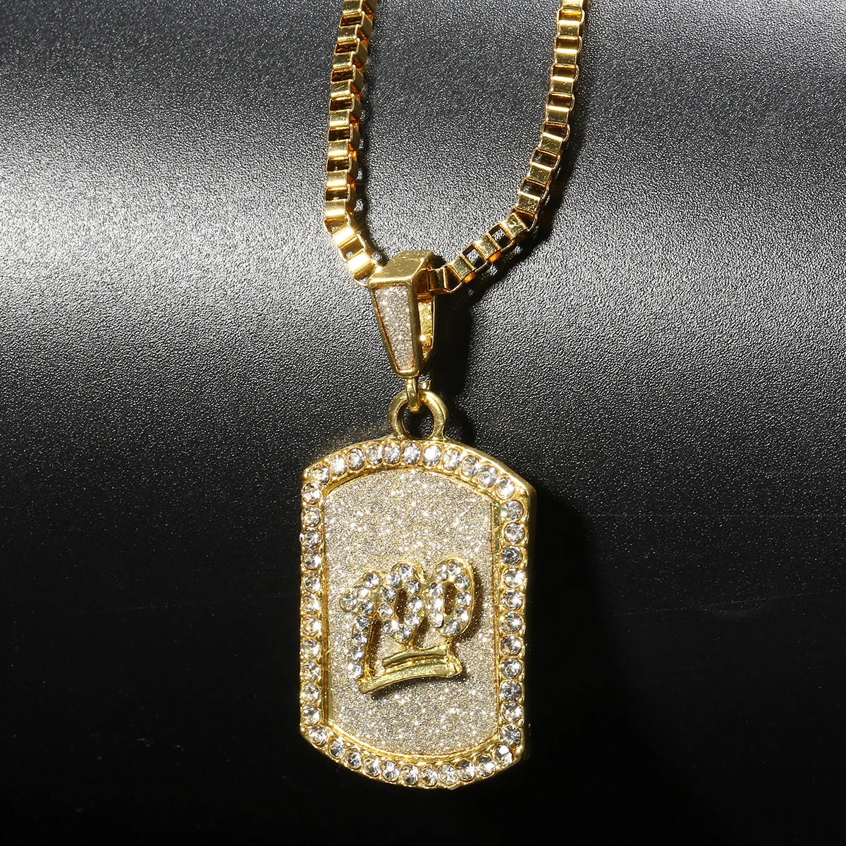 

Luxury Gold Color Men Hip Hop Necklace Jewelry Emoji 100 Points Rhinestone Dog Tag Pendant Necklace Sehllhard Vintage Jewellery