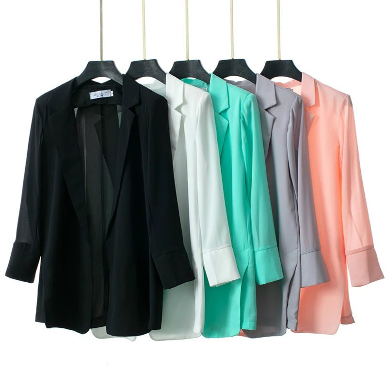 

PEONFLY Notched Blazer 2019 Spring Summer Women Formal Jackets Suits Office Work Slim Fit Blazer Solid Ladies Thin Coats Femme