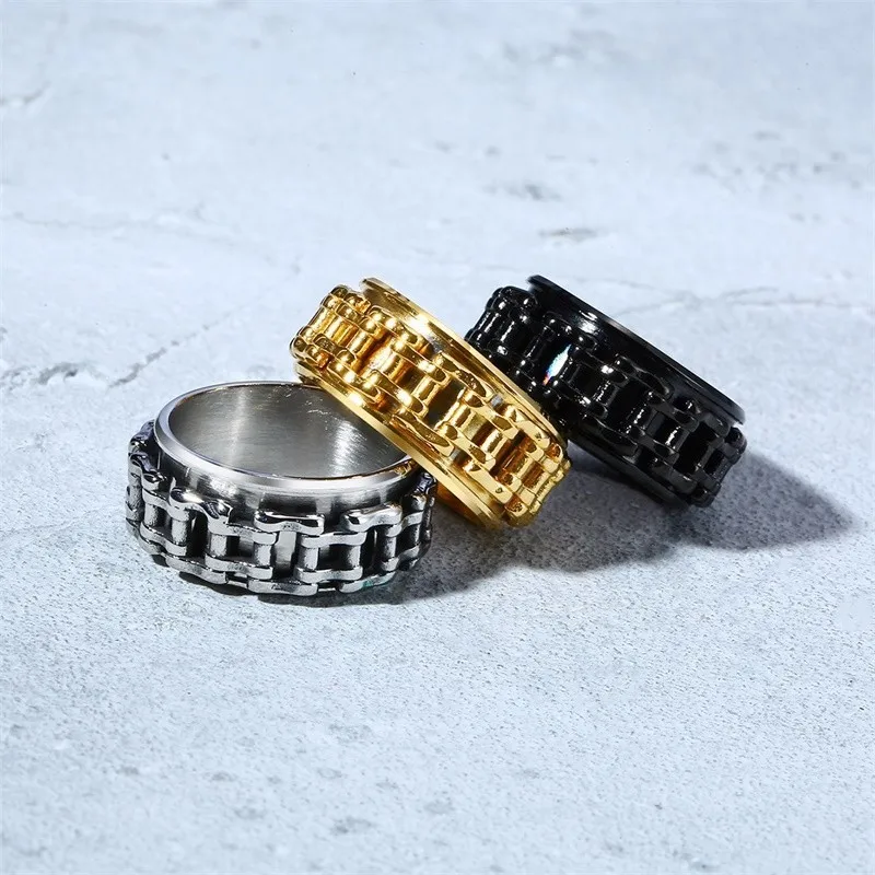 

Men Stainless Steel Bike Chain Motorbike Spinner Ring Assorted Colors Spinning Biker Jewellery