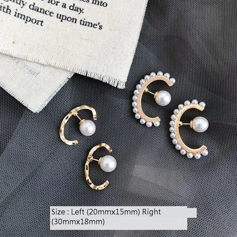 

Korean Chic Style S925 Sterling Silver Pin Gold Metal Curved Wave Line Pearl Circle Earrings For Women Girl Party Gift