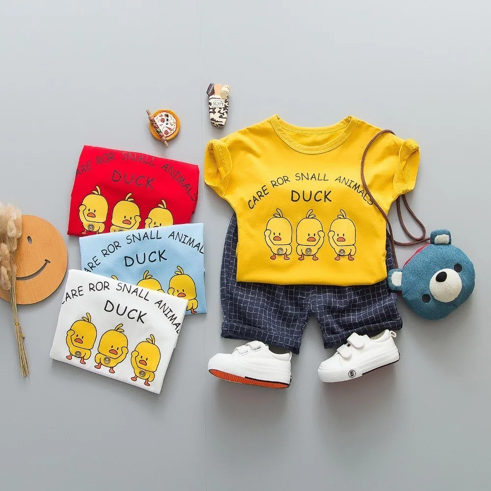 

Summer Children Boys Girls Clothing Baby Cartoon Duck T-shirt Pants 2Pcs/Set Kid Sport Infant Fashion Clothes Toddler Tracksuit