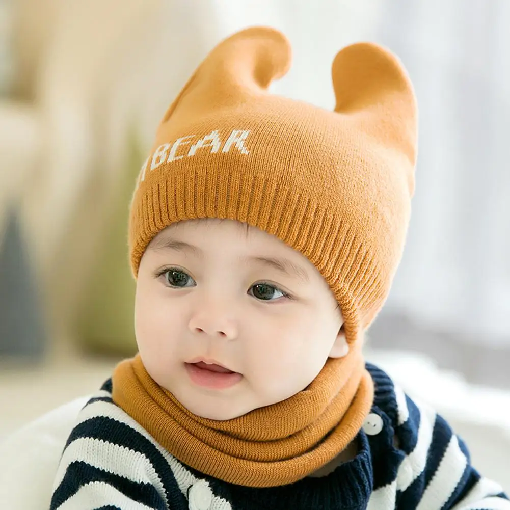 MISSKY 2PCS/Set Newborn Children Cap + Scarf Suit Warm Knitted Hat Neck