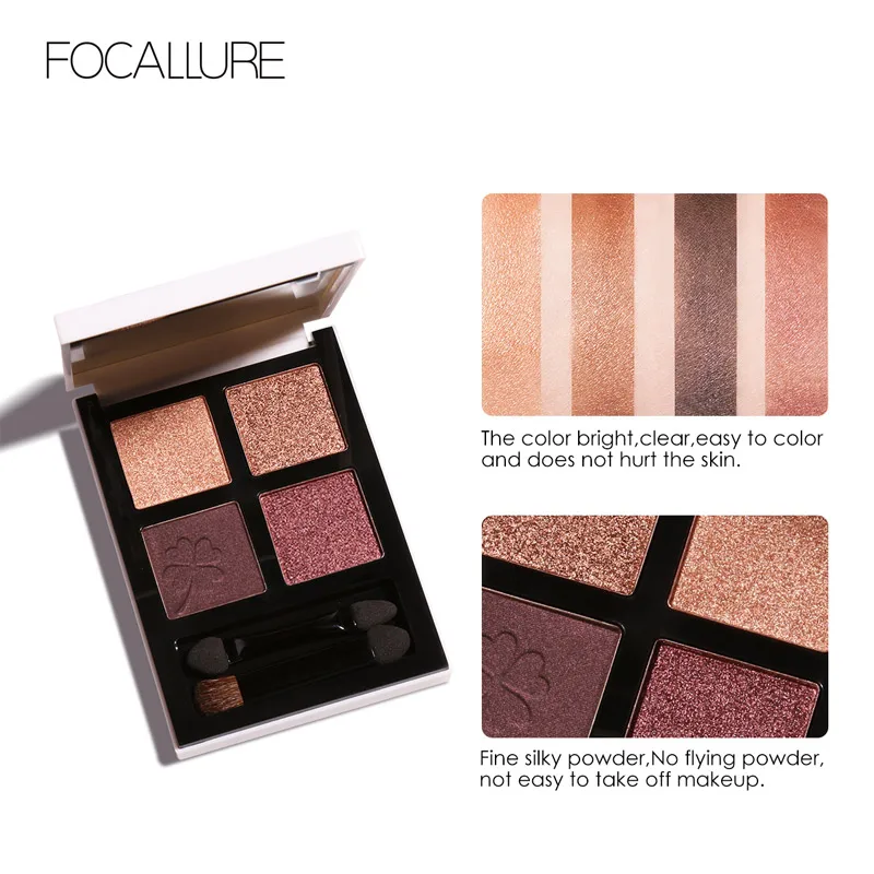 Бренд FOCALLURE Новинка 4 цвета блестящие тени для век Палитра долговечные