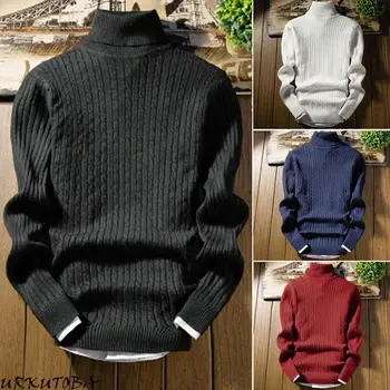 

2019 New Spring Winter Men's Warm Turtleneck Solid Color Casual Floral Printed Sweater Male's Slim Fit Brand Knitted Pullovers