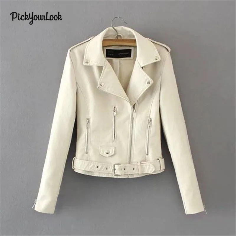 PickYourLook Women PU Jackets Slim Fit Motorcycle Jacket Cool Hip Hop Punk Style Short Outwear Clothes Zipper Pockets Jackets