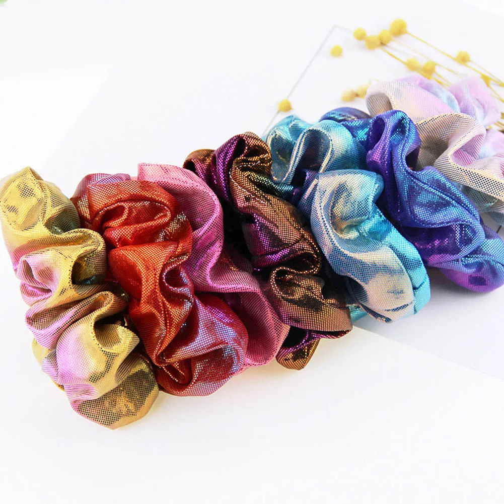 wholesale Women Elastic Hair Rope Glitter Ponytail Holder Laser Radiation Colorful Hair Ring Scrunchy Hair Band Accessories
