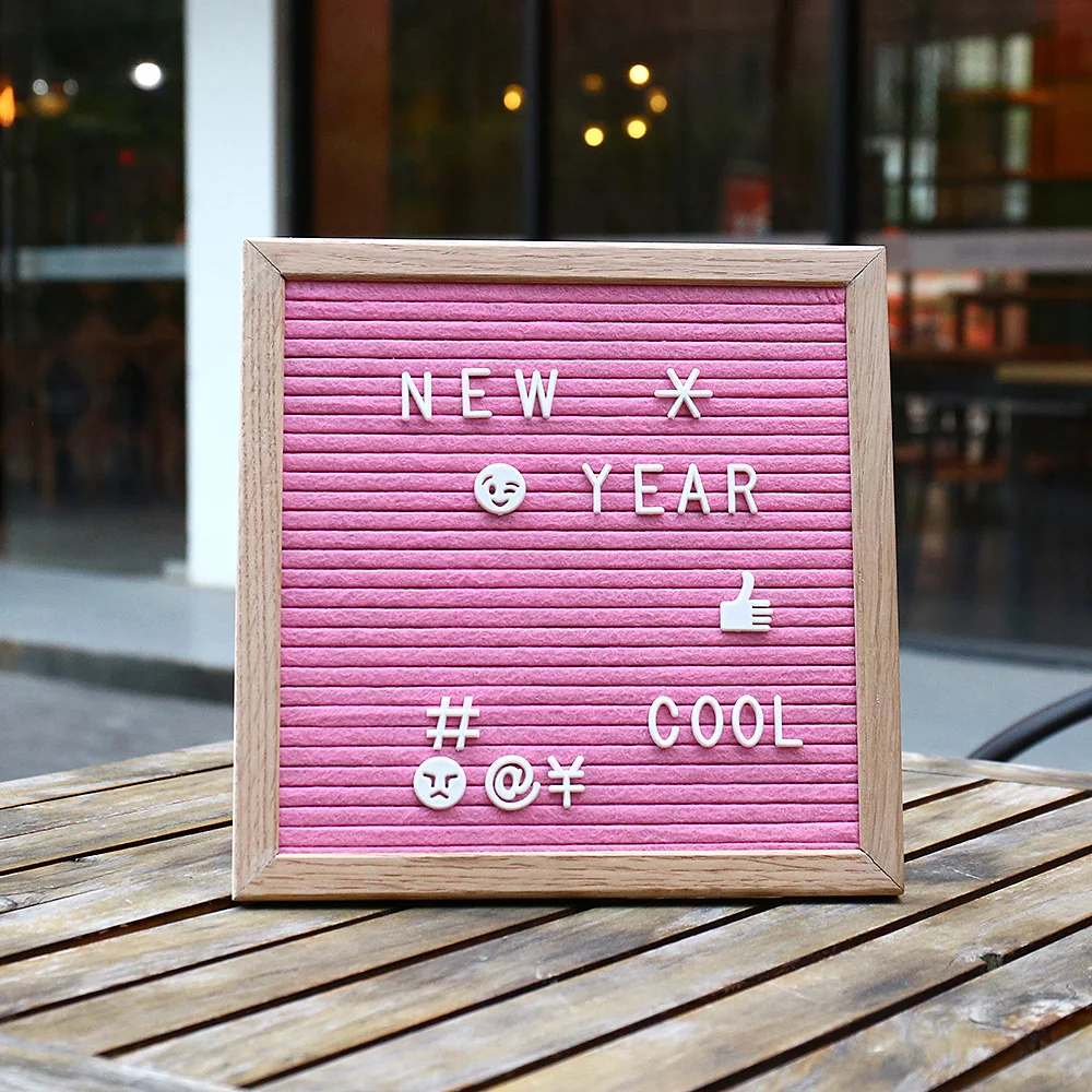 

10x10 Inches Felt Wooden Letter Board Home Message Board Oak Frame Felt Cloth Blackboard 338 Letters