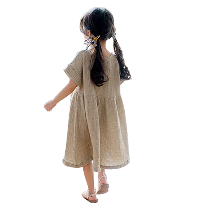 

chinese style long dress age for 4 - 14 yrs teenage girls cotton and linen dress 2019 new summer big girls simple loose frocks