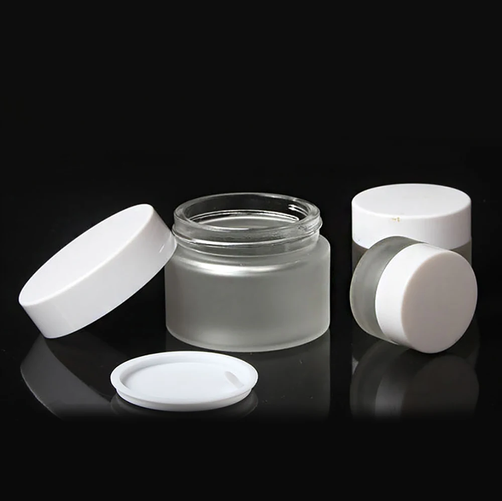 

High quality round frosted 20ml glass jar makeup cream bottle 20g cosmetic container with screw lid