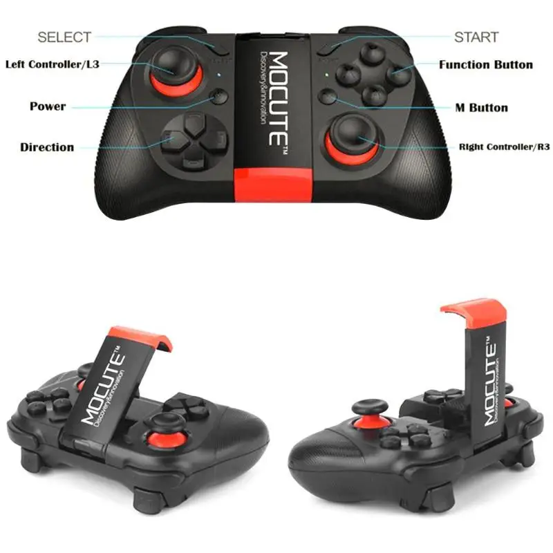 Mocute 050/054/053 bluetooth vr gamepad android joystick controlador selfie obturador para pc telefone inteligente + suporte