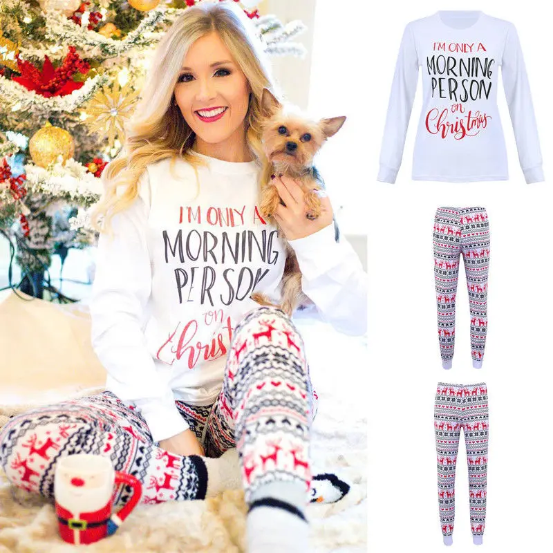 

Thefound 2019 New Women Lady Pajamas Sleepwear Nightwear Lounge Wear Long Sleeve Print Tops+Pants