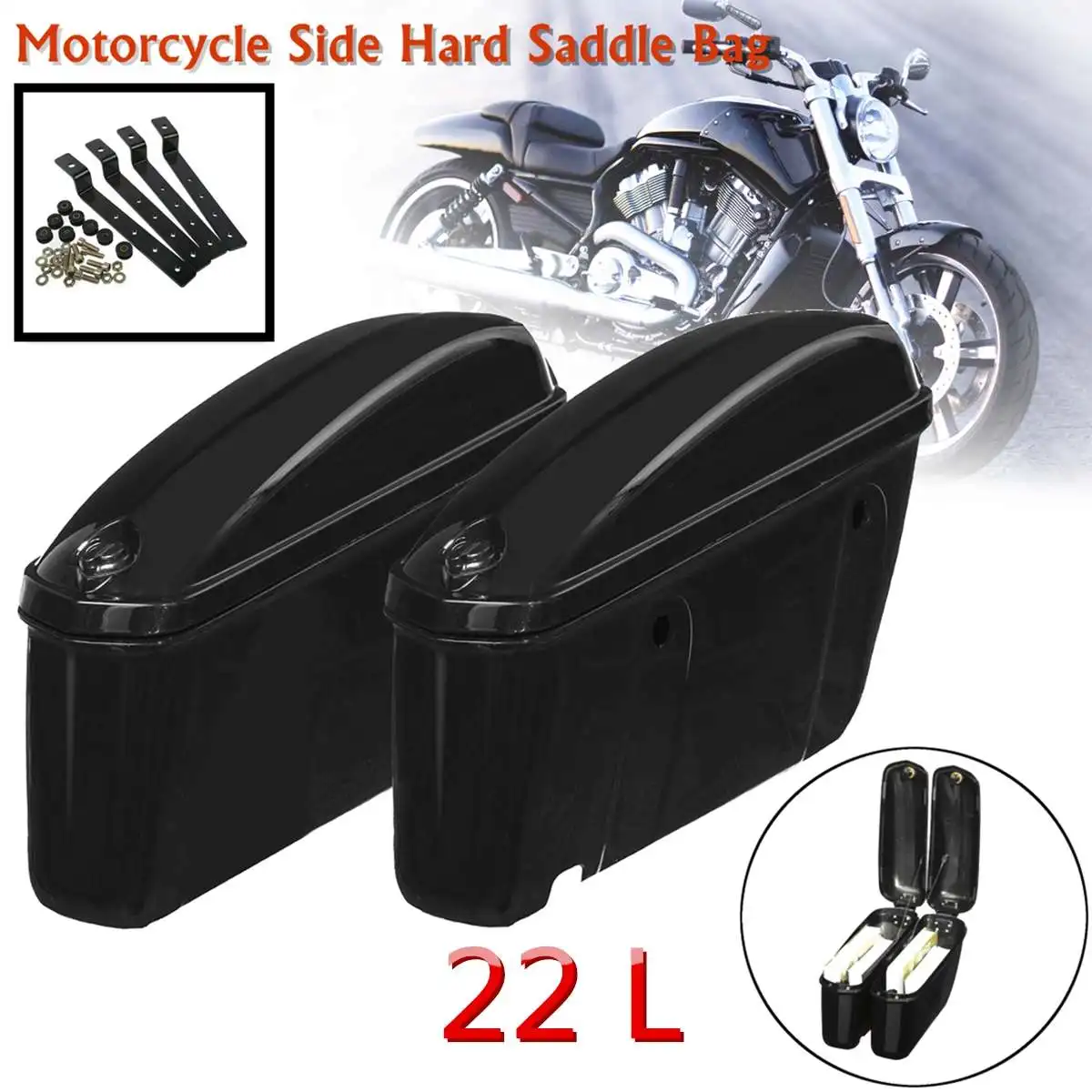 

Motorcycle Saddlebags 22L Side Hard Trunk Luggage Tool Storage Suitcase for Honda/Harley/Yamaha/Suzuki