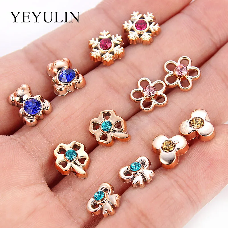 Мода 36 парные серьги-пуссеты комплект с золотой серебряного цвета со стразами сердце МЕДВЕДЬ ЦВЕТОК Mix Стиль серьги для Для женщин ювелирные изделия