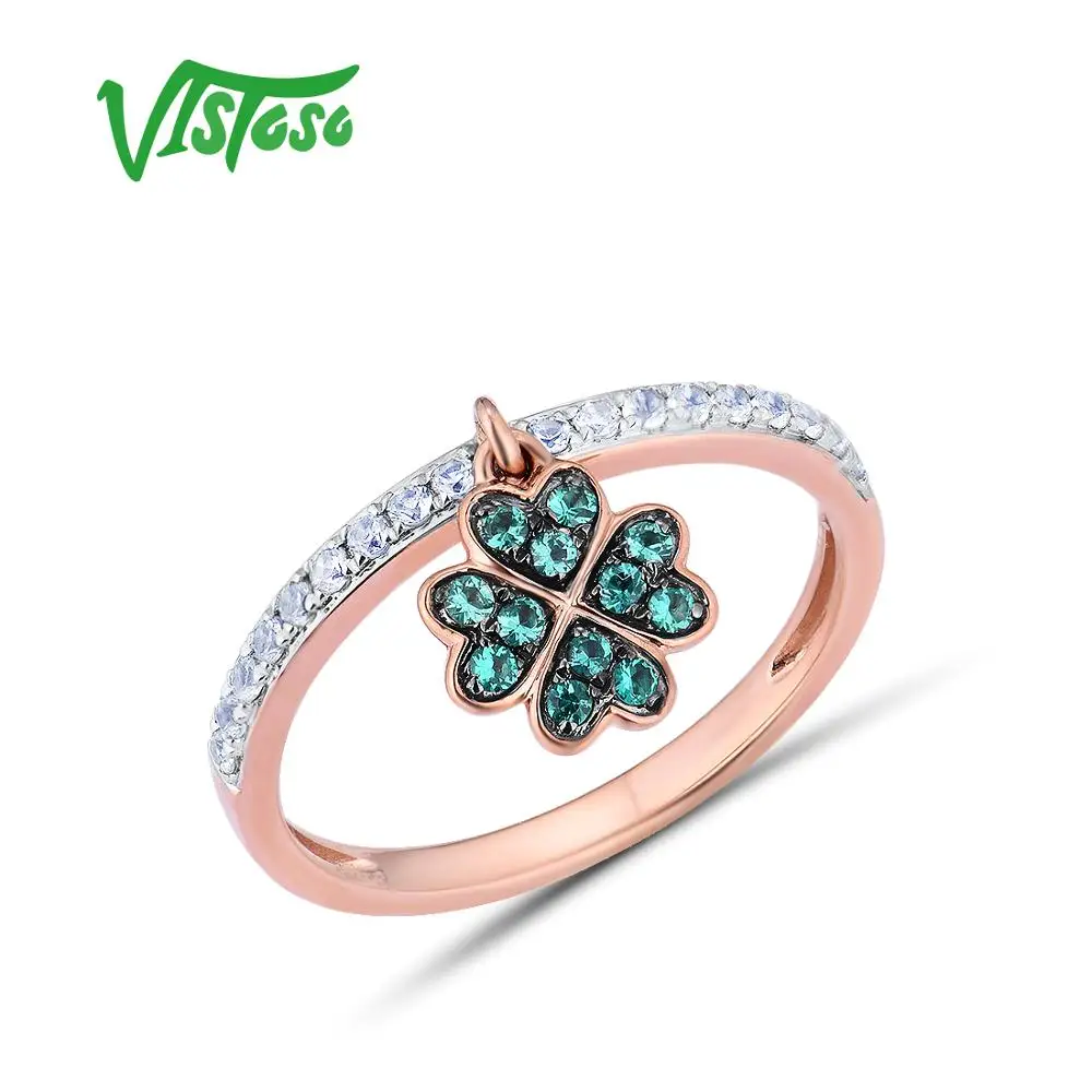 VISTOSO чистый 9K розовое золото лаборатория создала изумрудно & WhiteSapphire клевер