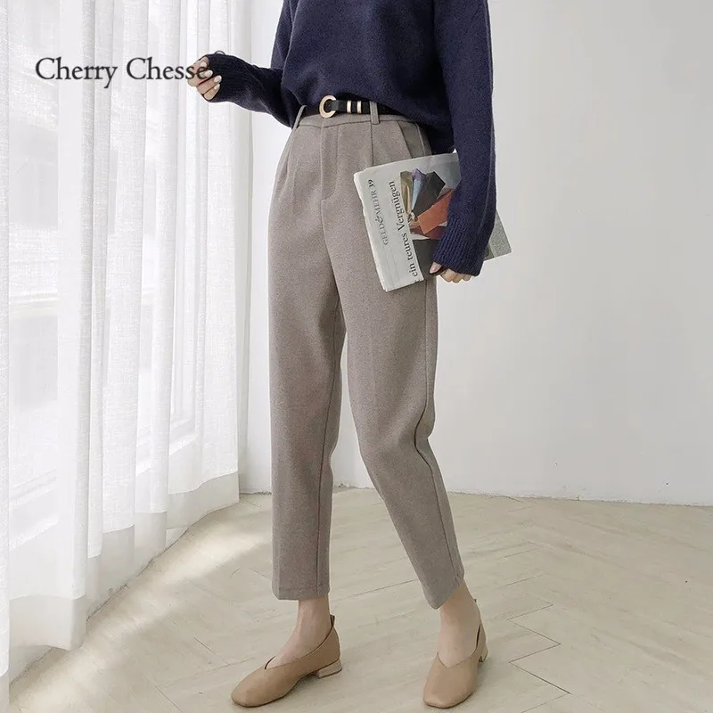 Cherry изящество винтажные женские брюки на пуговицах прямые осенние повседневные