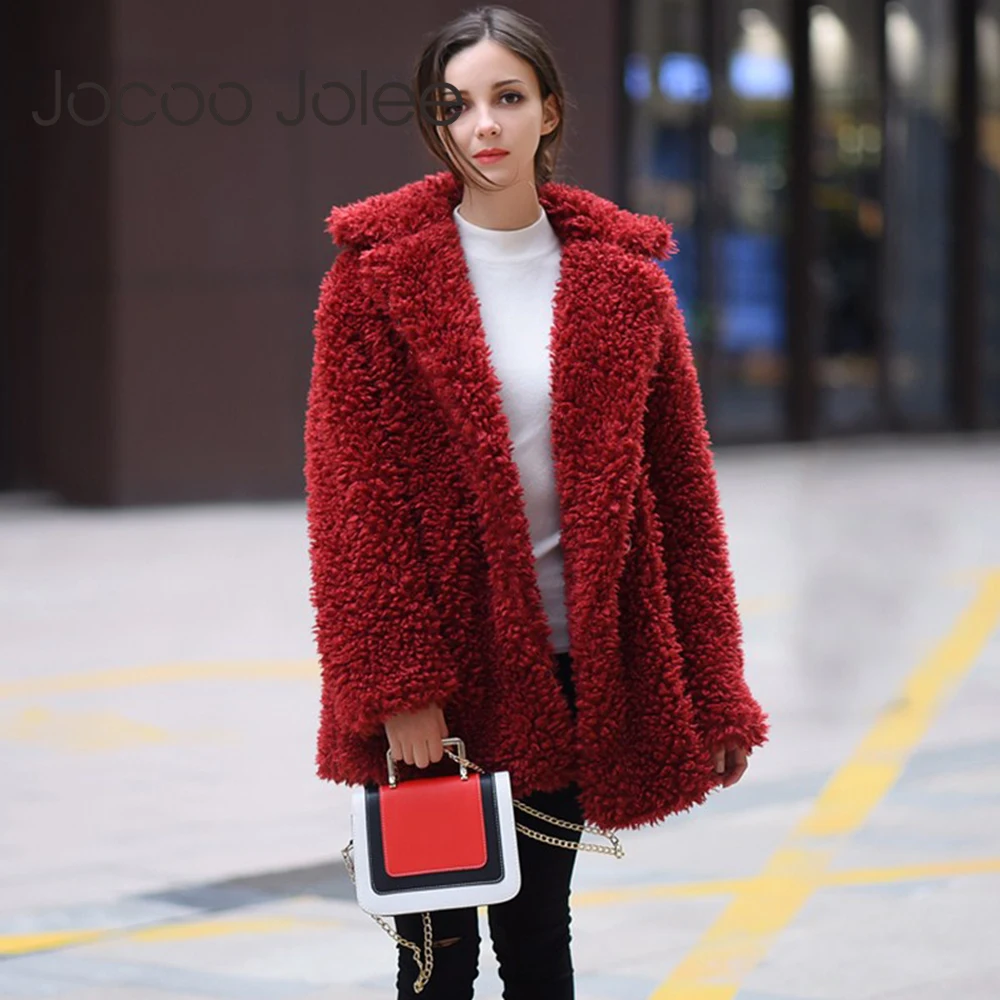 Loshaka Women Winter Jacket Coat Faux Fur Bomber Jacket Teddy Coat Trench Wool Coat Pink Overcoat Long Sleeve Hooded Outwear