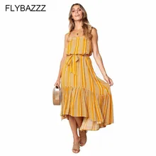 Summer Striped Print Sundress Women Tunic Beach Dress 2019 Vintage Party Ruffle Long Dress Sexy Bohemian Boho Dresses With Belt flamingo print striped box pleated dress with belt