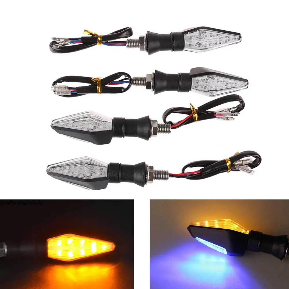 

4pcs 12 LED Motorcycle Turn Signal Lights Motorbike Indicator Moto Tail Brake Lights Amber yellow/blue light 2 colour light