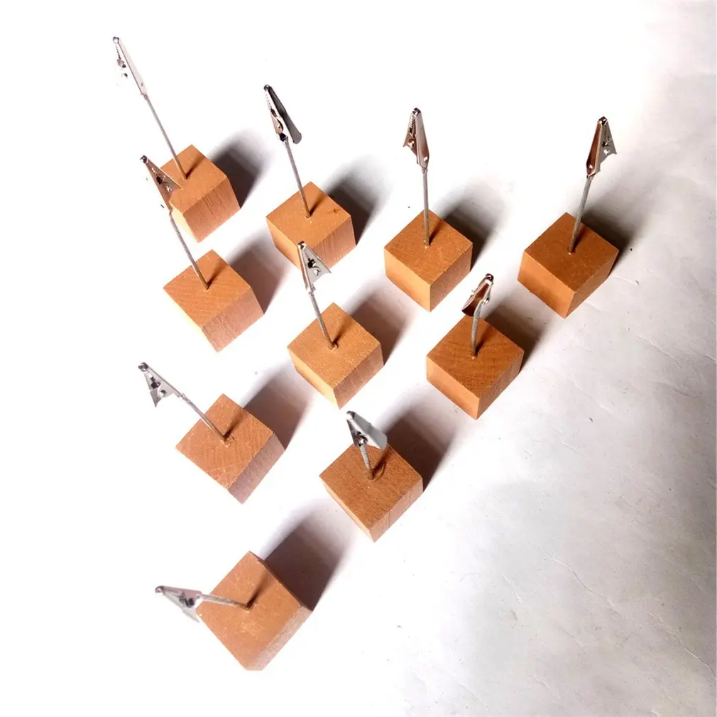 10Pcs Cube Base Office Household Cube Shape Stand Wooden Place Card
