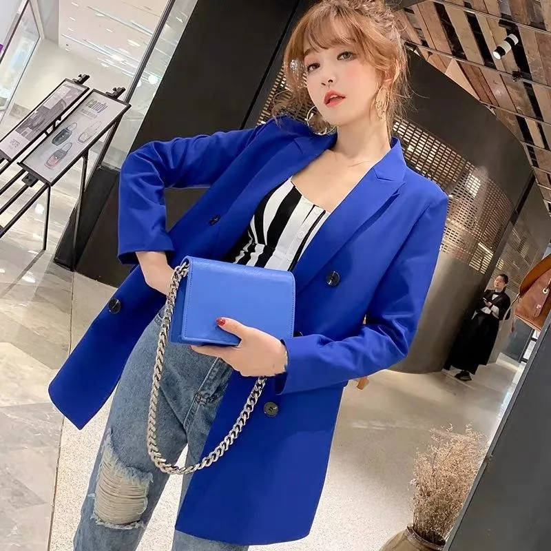 Turn-down collar Pocket Blazer Coat Women Ruched Sleeve Black Suit Blazer OL Slim Spring Outerwear