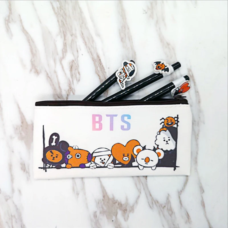 BTS BT21 Bangtang мальчик пенал для девочек Kawaii искусственная кожа Пенал школьный милый