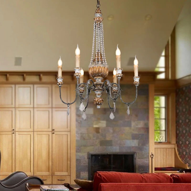 

SETTEMBRE Vintage European Wooden String Chandelier Six Lights Free LED Bulb Wood Chandelier
