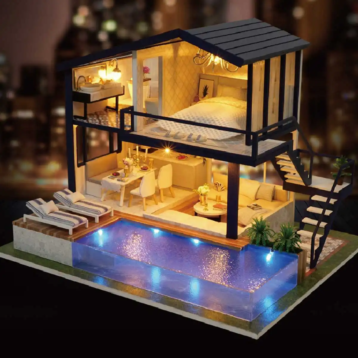 

2019 New DIY 3D Wooden Mini Apartments Dollhouse Time Doll House Furniture Educational Toys Furniture For children Gift