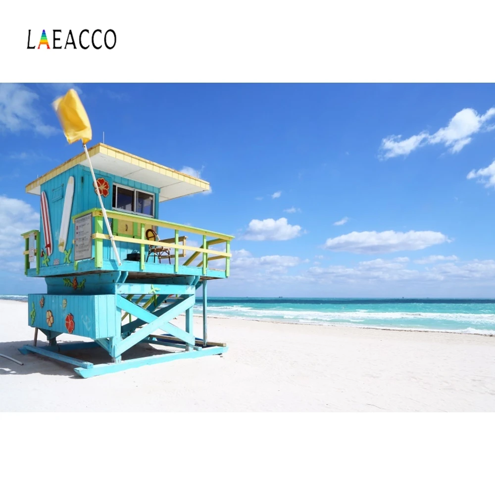 

Laeacco Seaside Beach Wood House Blue Sky Backdrop Photography Backgrounds Customized Photographic Backdrops For Photo Studio