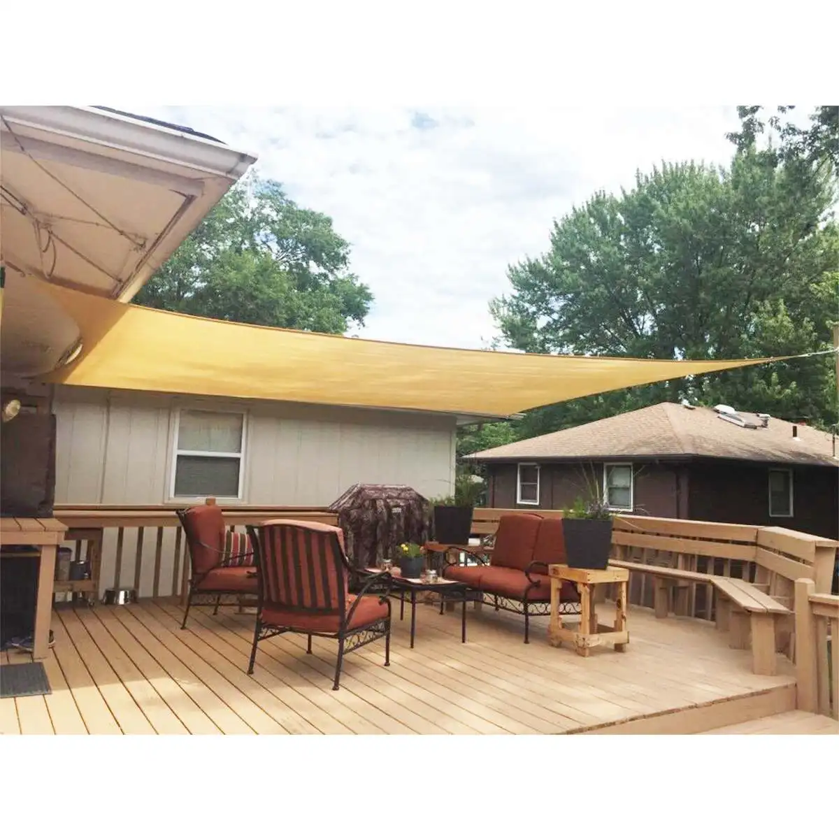

185G Waterproof Polyester triangle Awning Sun shading net Sun Shade Sail Outdoor Sun Shelter Sand color
