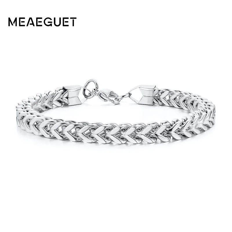 Серебряная Мужская цепочка браслет из нержавеющей стали Vegan Homme Boyfriend Guys Hand 7,6 дюйма 8,7 дюйма