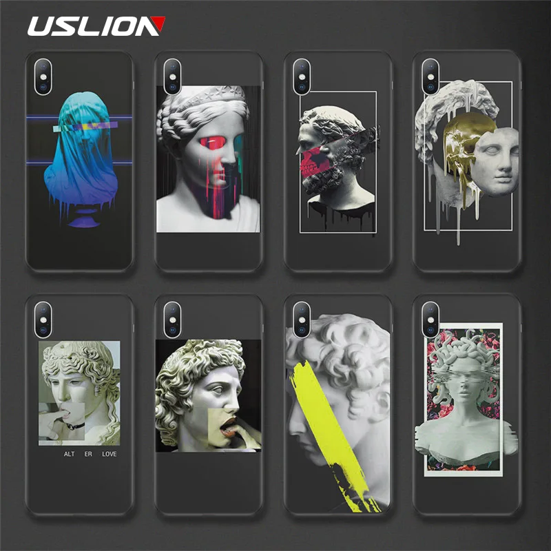 

USLION Abstract Sculpture Pattern Phone Case For iPhone X XS XR Xs Max Soft TPU Cases Cover For iPhone 5 5s SE 6 6s 7 8 Plus
